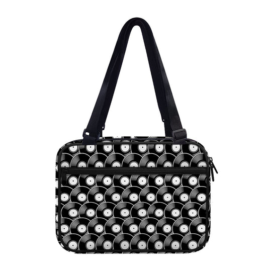 Black Vinyl Record Pattern Print Double Strap Bible Bag