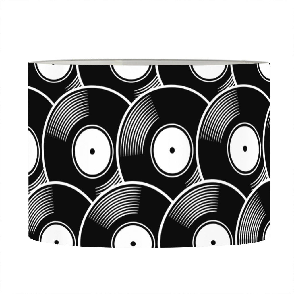Black Vinyl Record Pattern Print Drum Lamp Shade