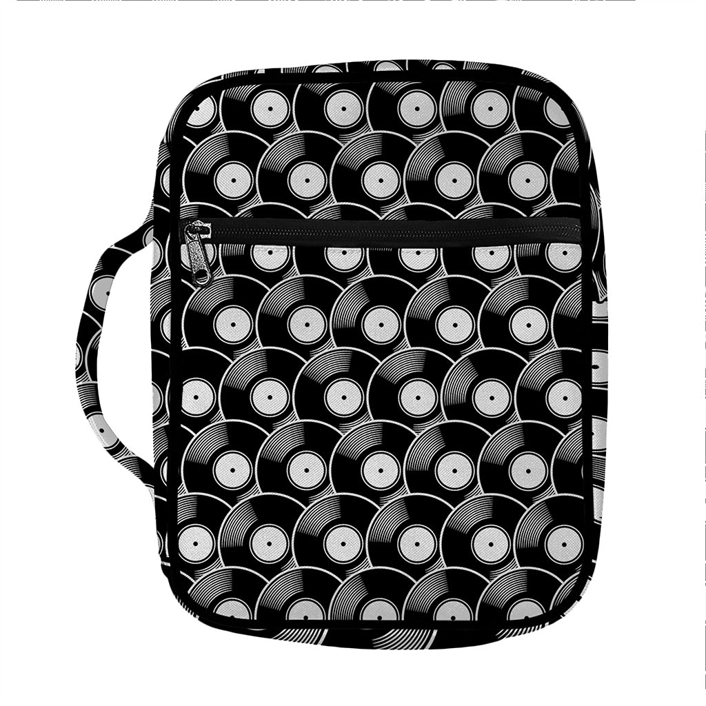 Black Vinyl Record Pattern Print Front Pocket Bible Bag