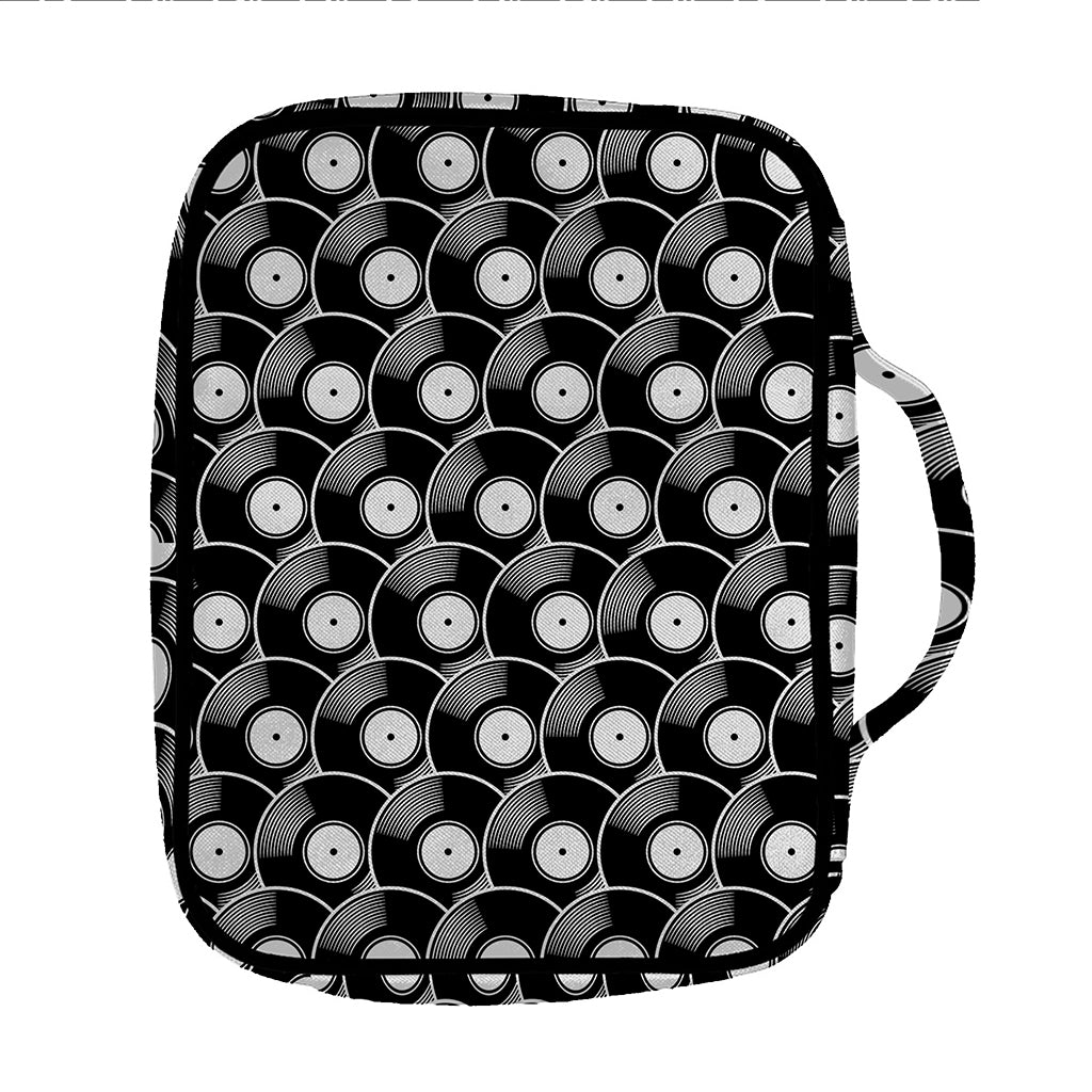 Black Vinyl Record Pattern Print Front Pocket Bible Bag