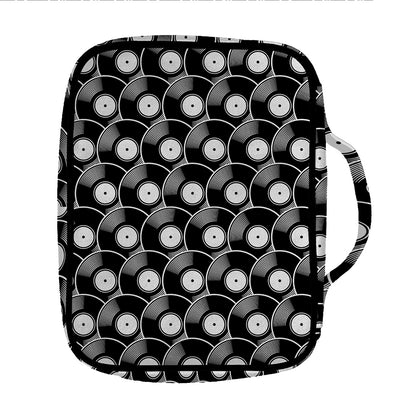 Black Vinyl Record Pattern Print Front Pocket Bible Bag