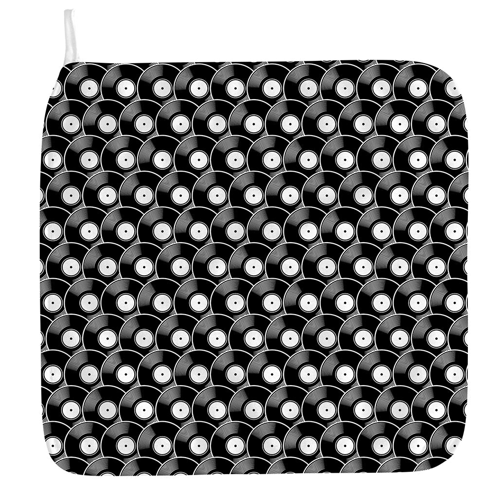 Black Vinyl Record Pattern Print Hand Towel