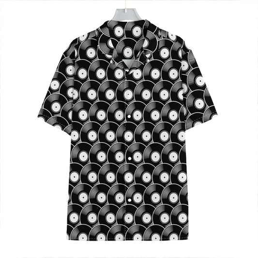 Black Vinyl Record Pattern Print Hawaiian Shirt