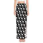Black Vinyl Record Pattern Print High Slit Maxi Skirt