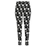 Black Vinyl Record Pattern Print High-Waisted Pocket Leggings