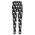 Black Vinyl Record Pattern Print High-Waisted Pocket Leggings