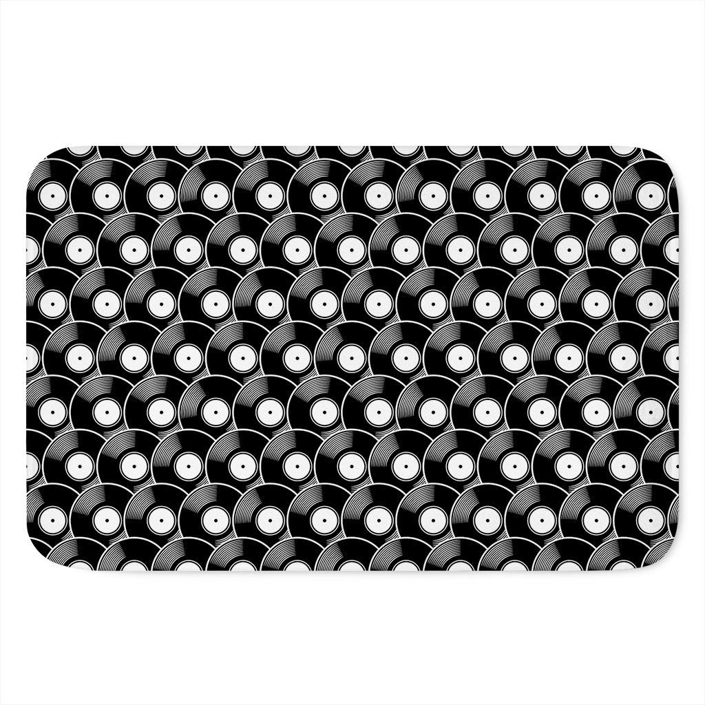 Black Vinyl Record Pattern Print Indoor Door Mat