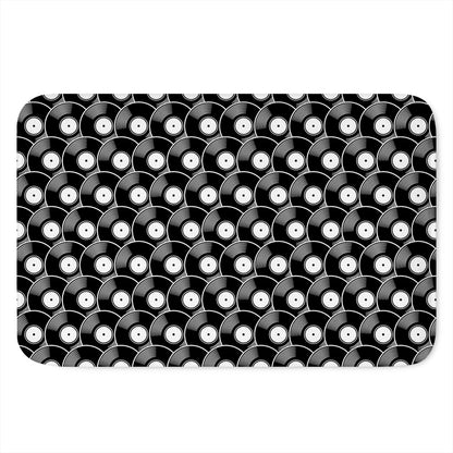 Black Vinyl Record Pattern Print Indoor Door Mat