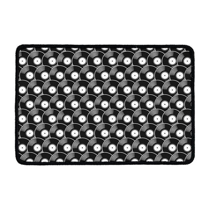 Black Vinyl Record Pattern Print Kitchen Mat