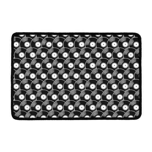 Black Vinyl Record Pattern Print Kitchen Mat