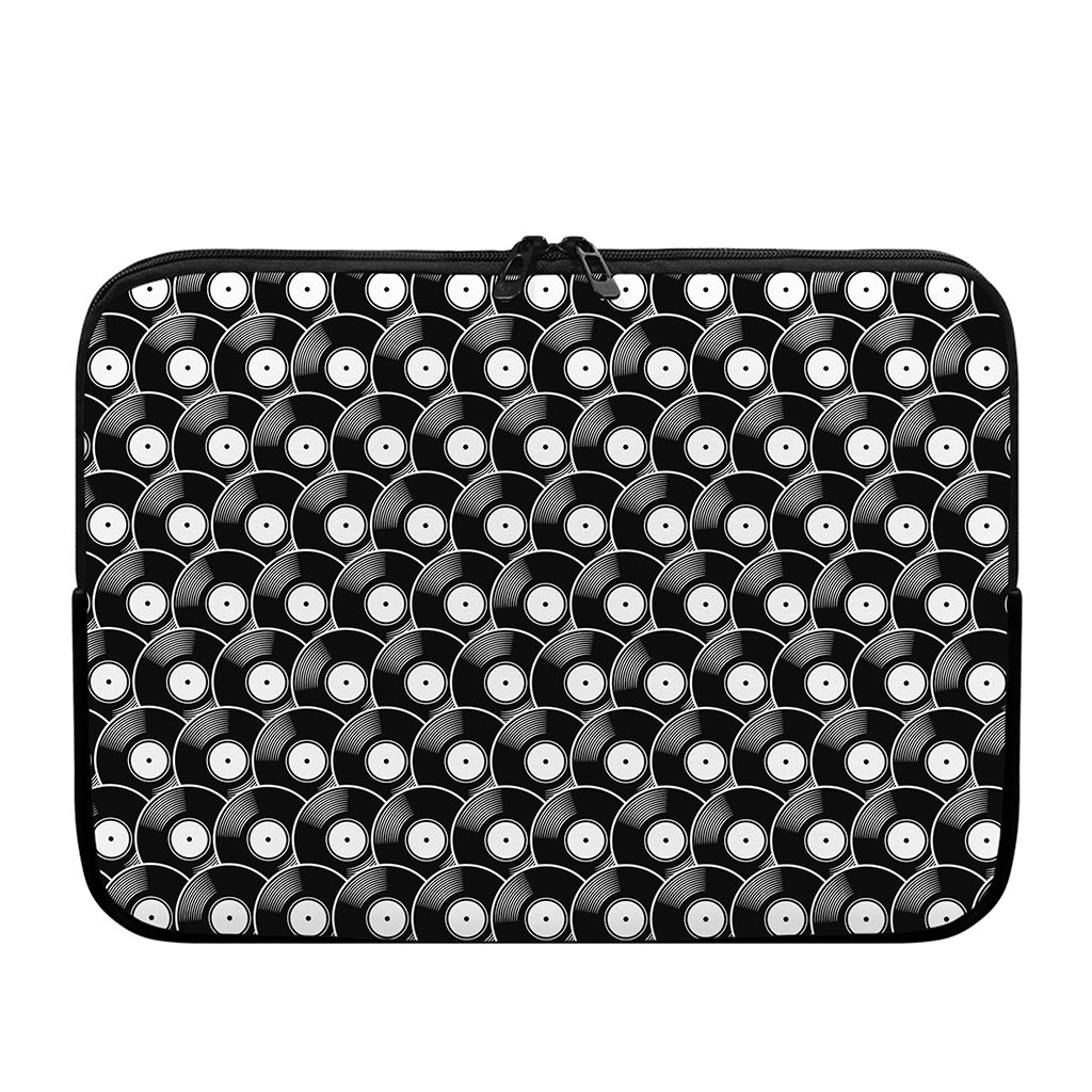 Black Vinyl Record Pattern Print Laptop Sleeve