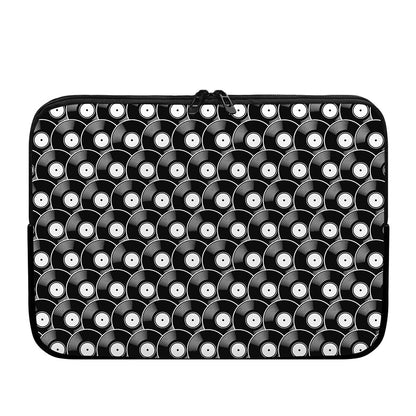 Black Vinyl Record Pattern Print Laptop Sleeve