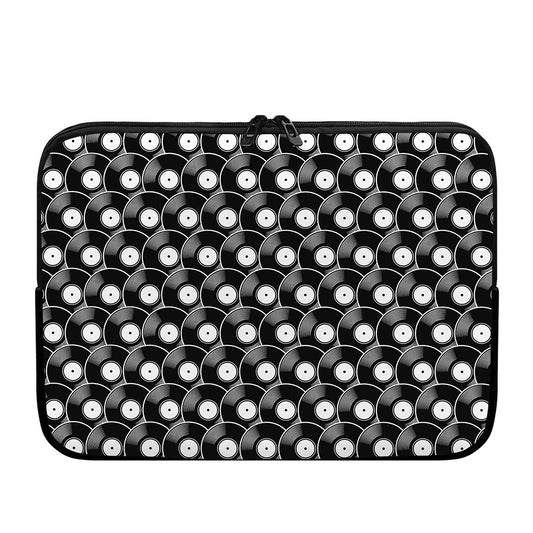 Black Vinyl Record Pattern Print Laptop Sleeve