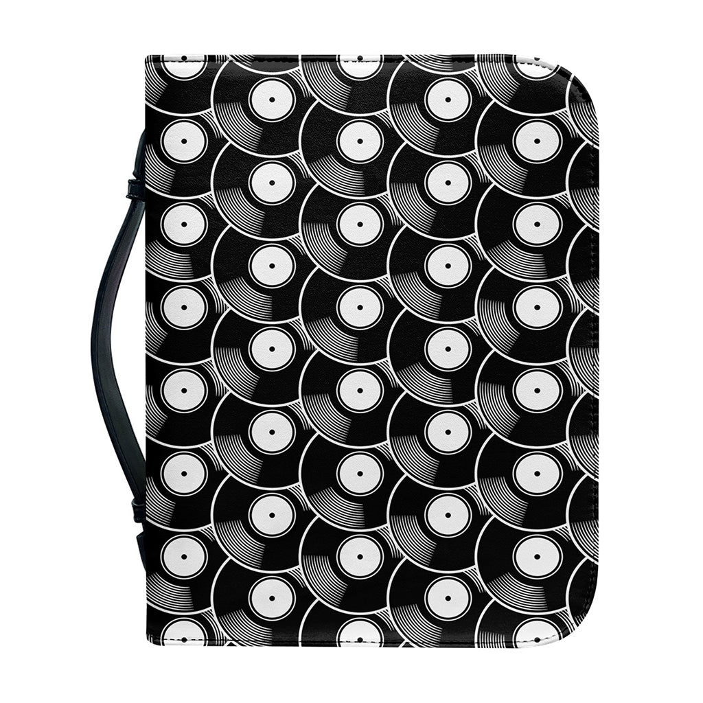 Black Vinyl Record Pattern Print Leather Bible Cover