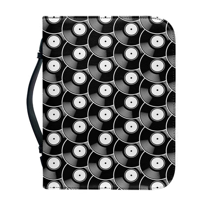 Black Vinyl Record Pattern Print Leather Bible Cover