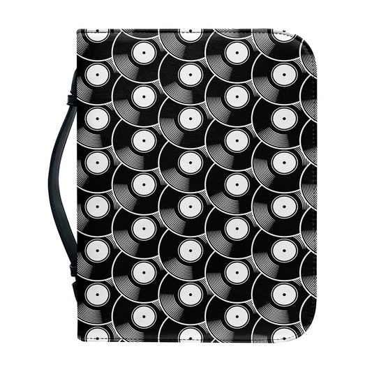 Black Vinyl Record Pattern Print Leather Bible Cover