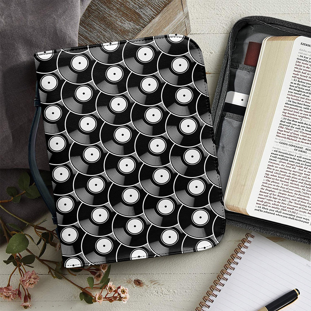 Black Vinyl Record Pattern Print Leather Bible Cover