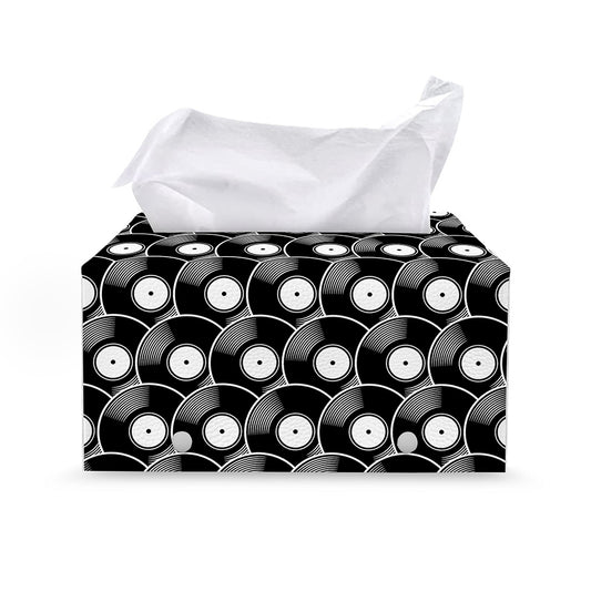 Black Vinyl Record Pattern Print Leather Tissue Box Cover
