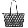 Black Vinyl Record Pattern Print Leather Tote Bag With Zipper