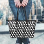Black Vinyl Record Pattern Print Leather Tote Bag