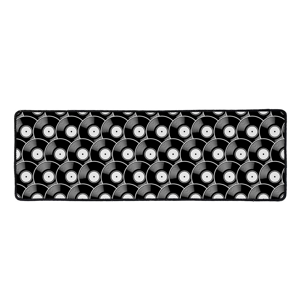Black Vinyl Record Pattern Print Long Kitchen Mat
