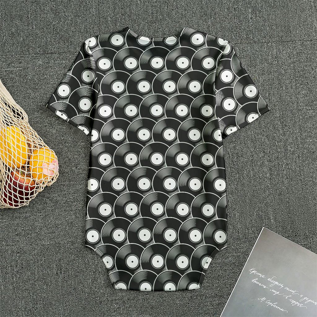 Black Vinyl Record Pattern Print Men's Bodysuit