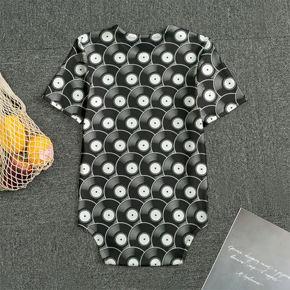 Black Vinyl Record Pattern Print Men's Bodysuit