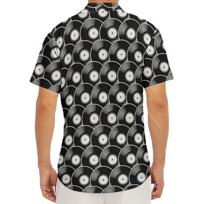 Black Vinyl Record Pattern Print Men's Deep V-Neck Shirt