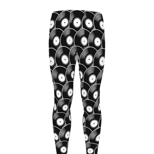 Black Vinyl Record Pattern Print Men's leggings
