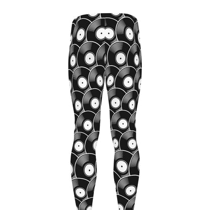 Black Vinyl Record Pattern Print Men's leggings
