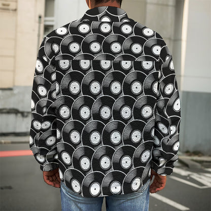 Black Vinyl Record Pattern Print Men's Shirt Jacket