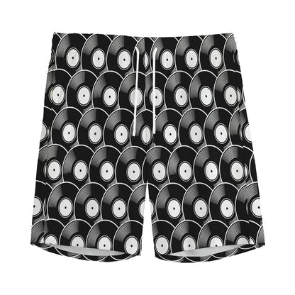 Black Vinyl Record Pattern Print Men's Sports Shorts