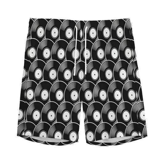 Black Vinyl Record Pattern Print Men's Sports Shorts
