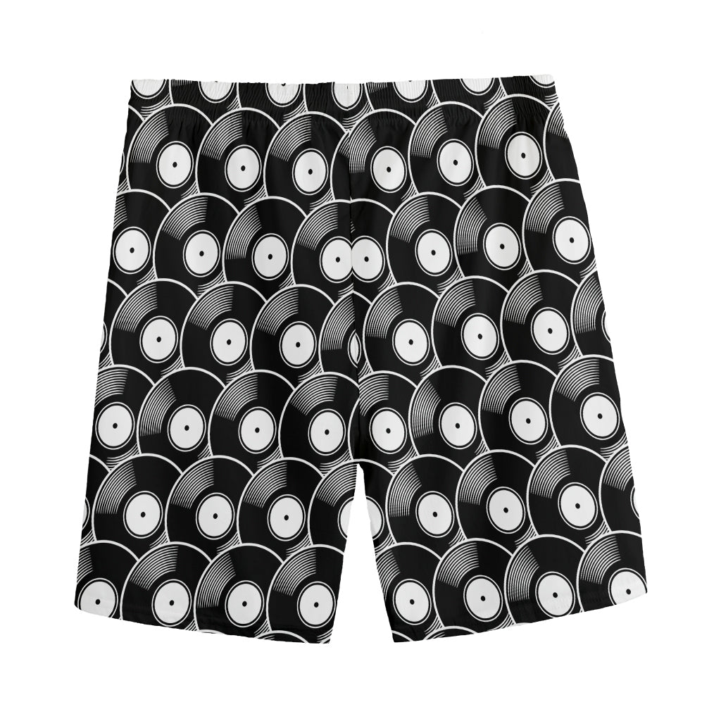 Black Vinyl Record Pattern Print Men's Sports Shorts