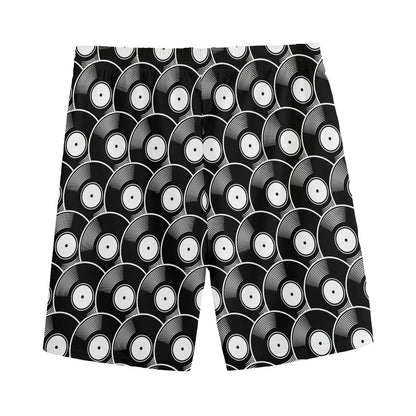 Black Vinyl Record Pattern Print Men's Sports Shorts