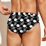 Black Vinyl Record Pattern Print Men's Swim Briefs