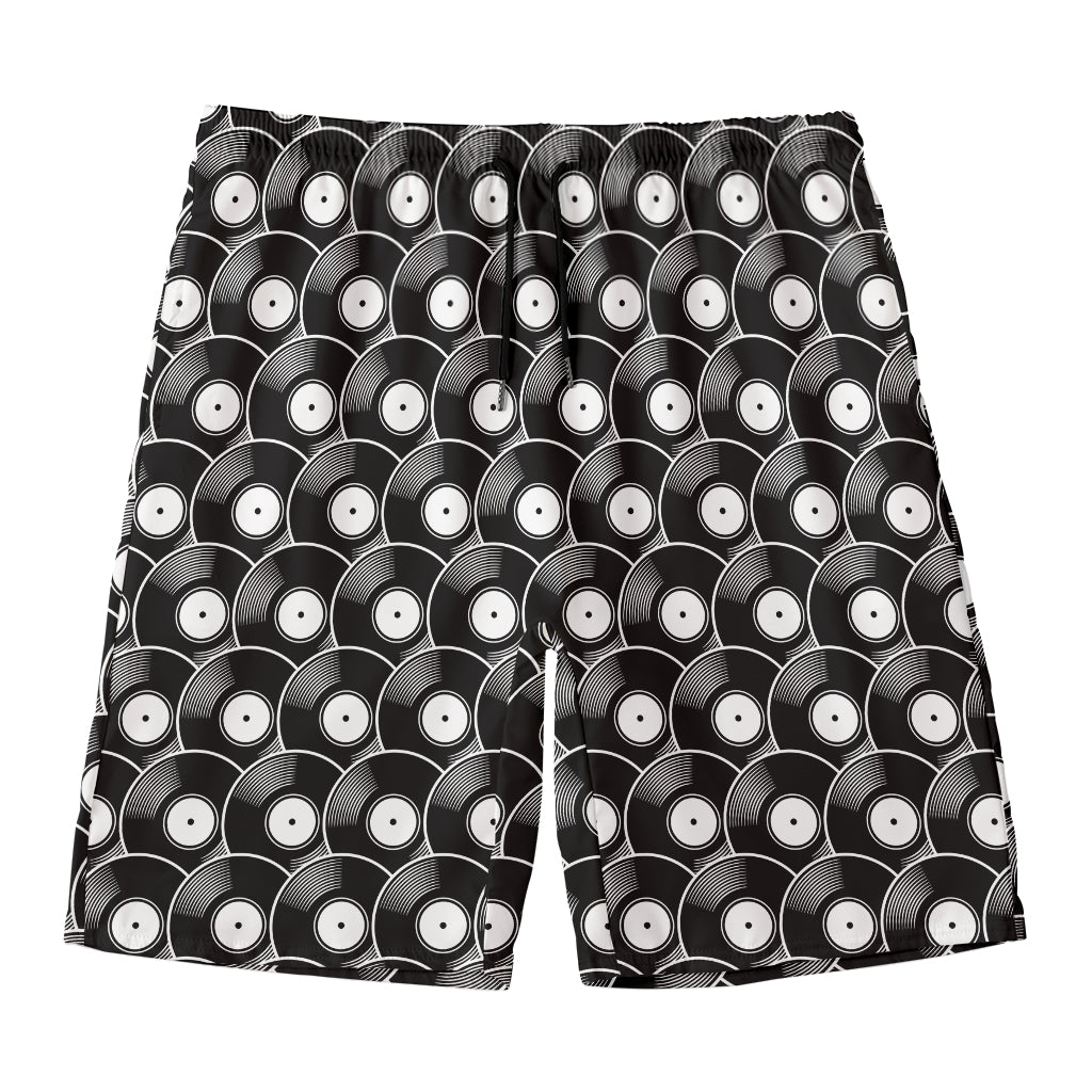Black Vinyl Record Pattern Print Men's Swim Trunks