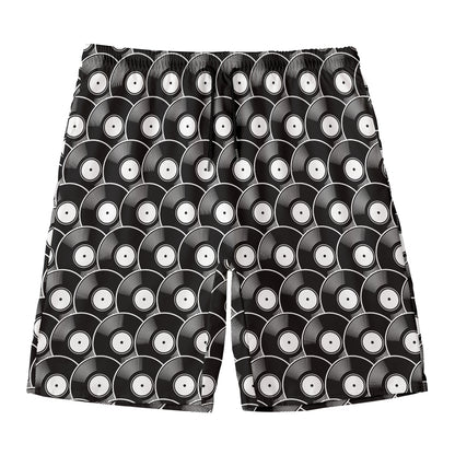 Black Vinyl Record Pattern Print Men's Swim Trunks