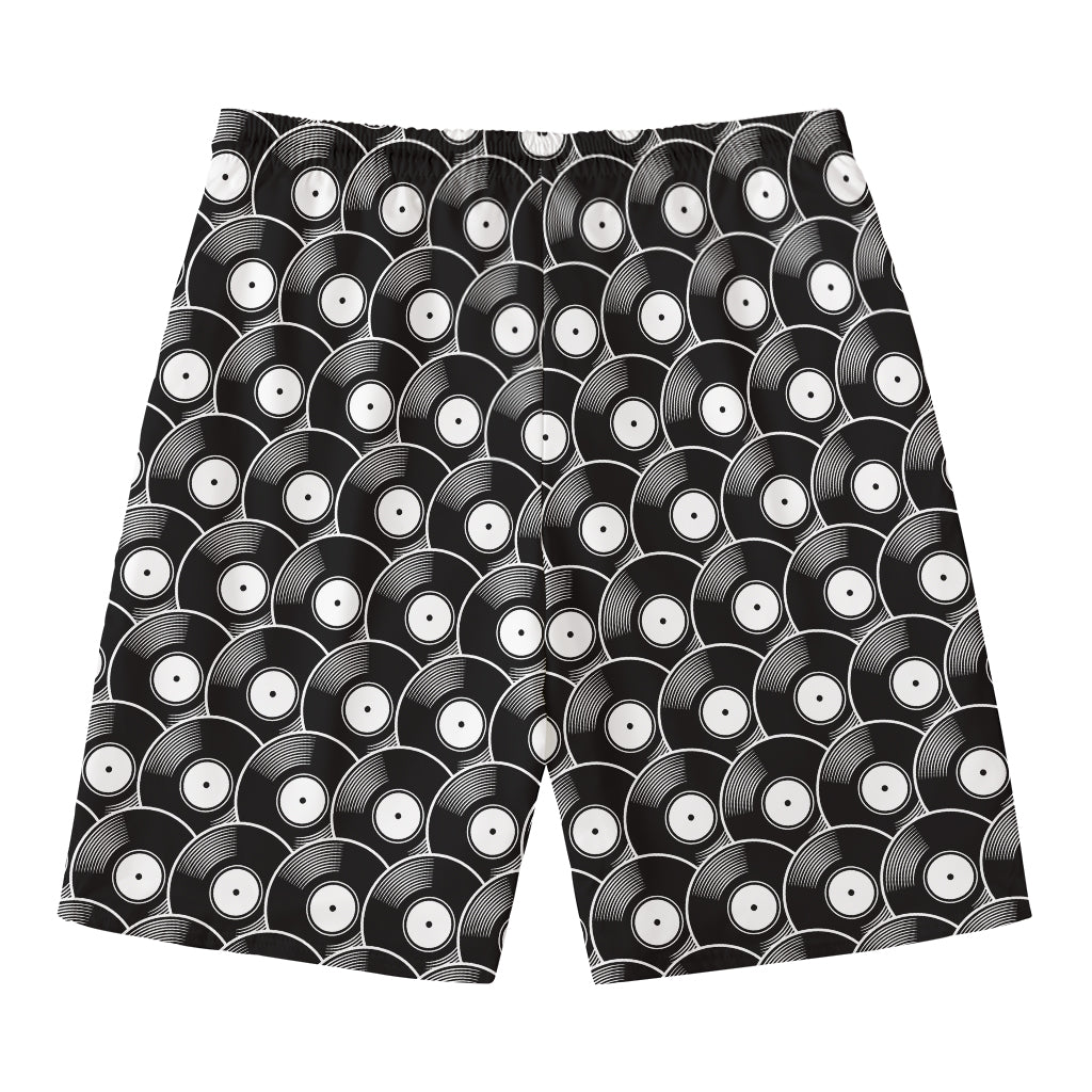 Black Vinyl Record Pattern Print Men's Swim Trunks