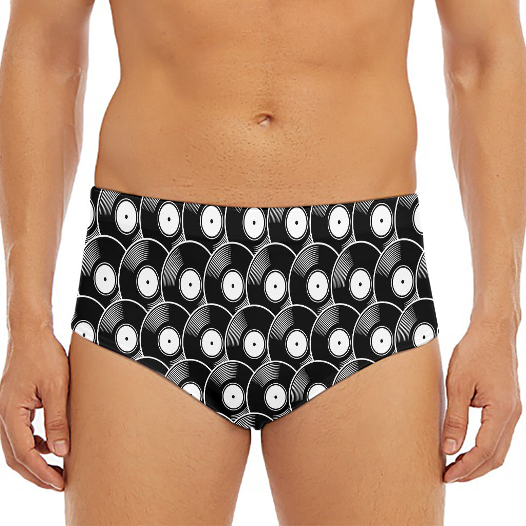 Black Vinyl Record Pattern Print Men's Triangle Swim Briefs