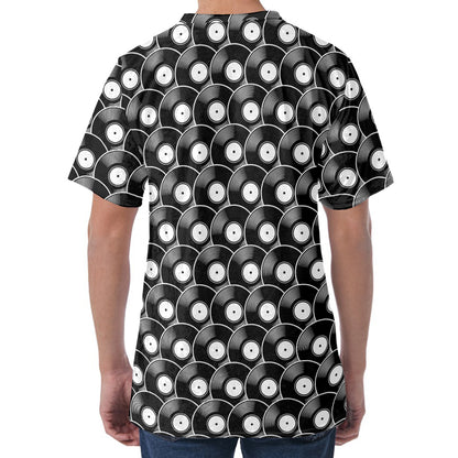 Black Vinyl Record Pattern Print Men's Velvet T-Shirt