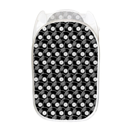 Black Vinyl Record Pattern Print Mesh Laundry Hamper