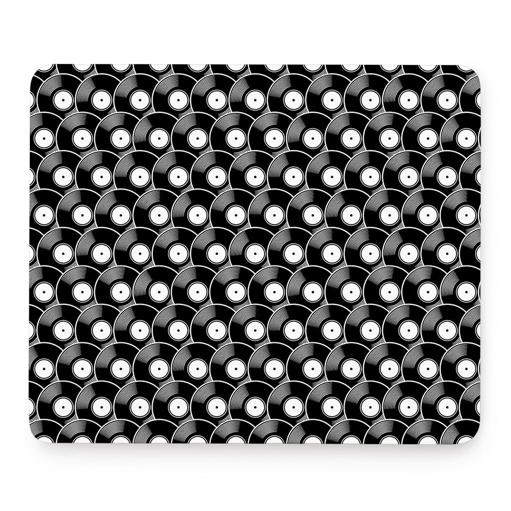 Black Vinyl Record Pattern Print Mouse Pad