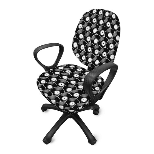 Black Vinyl Record Pattern Print Office Chair Cover
