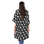 Black Vinyl Record Pattern Print Open Front Beach Cover Up