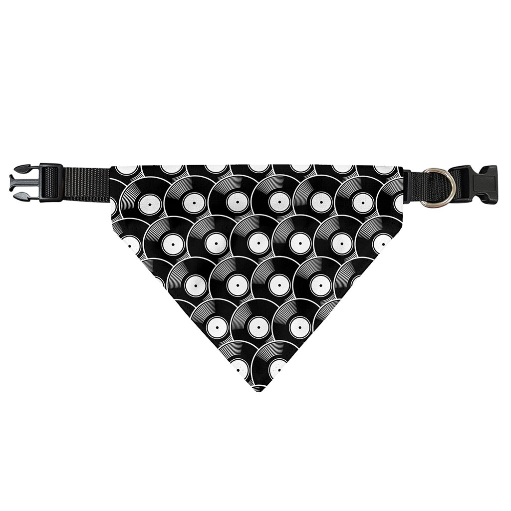 Black Vinyl Record Pattern Print Over The Collar Dog Bandana