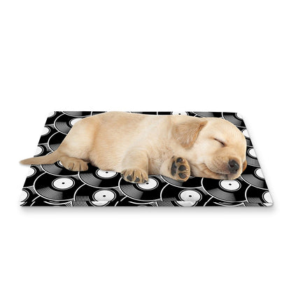 Black Vinyl Record Pattern Print Pet Cooling Mat Cover