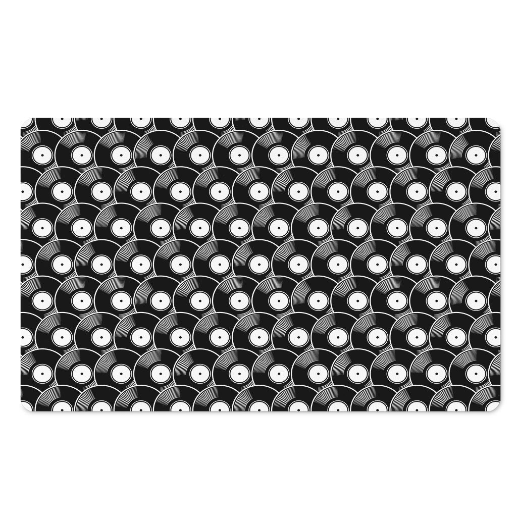 Black Vinyl Record Pattern Print Polyester Doormat