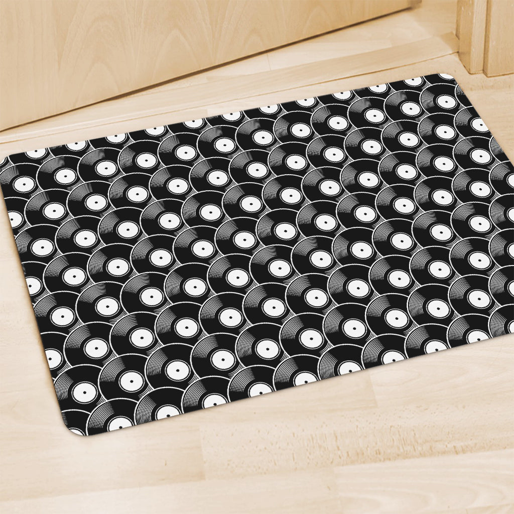 Black Vinyl Record Pattern Print Polyester Doormat