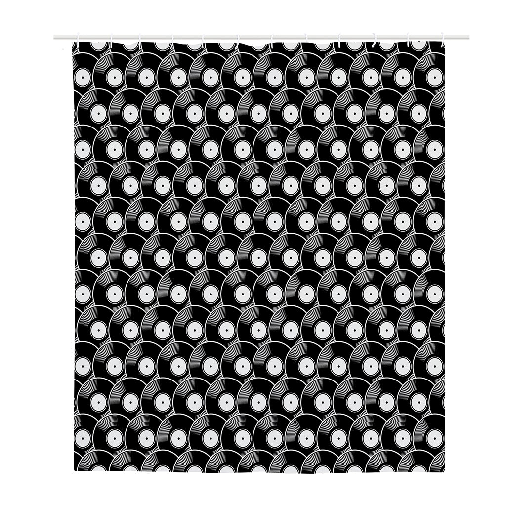 Black Vinyl Record Pattern Print Polyester Shower Curtain
